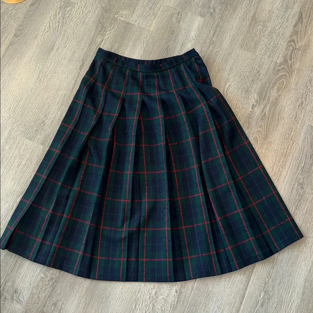 Vintage Pendleton classic preppy plaid hidden floral pleated skirt 14 Petite
